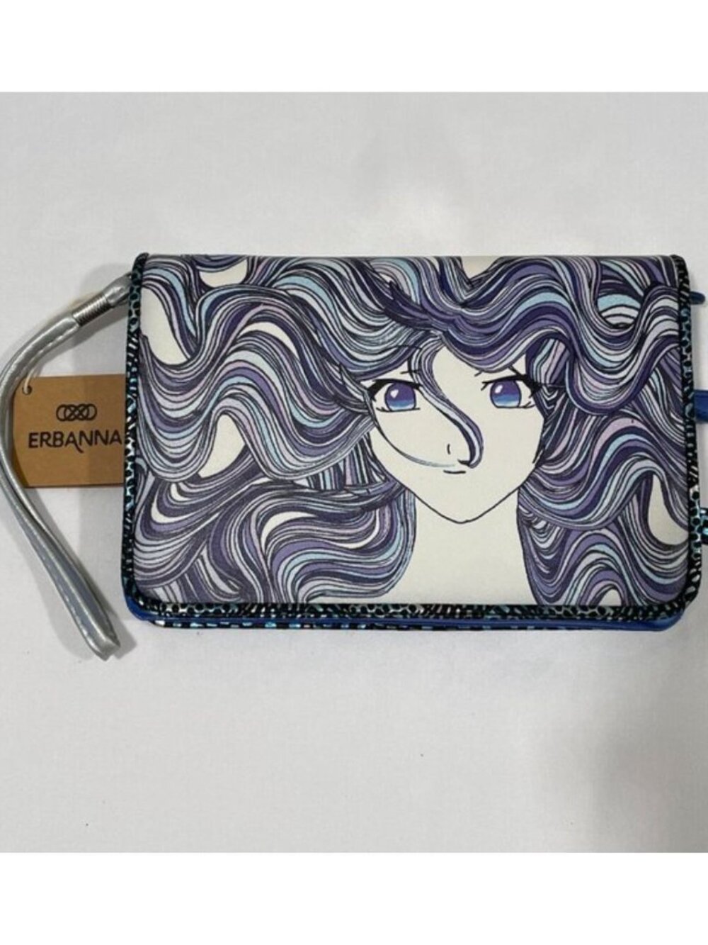 Erbanna Wristlet Clutch Phone Wallet Anime Blue Purple Faux Snakeskin NWT